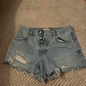 We The Free Light Blue Frayed Jean Shorts